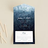 "Mountain Retreat" - Savvy Wedding Invitations in Evening Sky by Design Lotus - Front Open