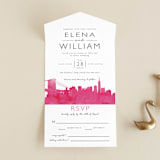 "Skyline - New York" - Savvy Wedding Invitations in Magenta by Laura Condouris - Front Open