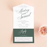 "Roman Shade" - Savvy Wedding Invitations in Evergreen by Carrie ONeal - Front Open