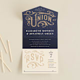 "Mosaic" - Savvy Wedding Invitations in Navy by GeekInk Design - Front Open