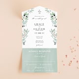 "Olivier" - Savvy Wedding Invitations in Olive by Bonjour Paper - Front Open
