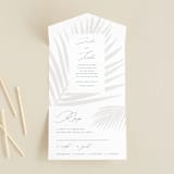 "Faded Palm" - Savvy Wedding Invitations in Mist by Lauren Chism - Front Open