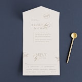 "Emblem" - Savvy Wedding Invitations in Champagne by Everett Paper Goods - Front Open