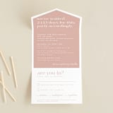 "Party Accordingly" - Savvy Wedding Invitations in Blush by Hudson meet Rose - Front Open