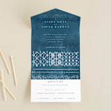 "Kantha Quilt" - Savvy Wedding Invitations in Indigo by Nazia Hyder - Front Open