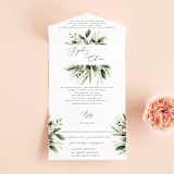 "Greenery Banner" - Savvy Wedding Invitations in Navy by Susan Moyal - Front Open