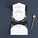 "Vintage Botanicals" - Savvy Wedding Invitations in Sage by GeekInk Design - Front Open