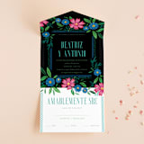 "Embroidery" - Savvy Wedding Invitations in Noche by Jackie Crawford - Front Open