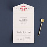 "Happy in Love" - Savvy Wedding Invitations in Cream by Inkblot Design - Front Open