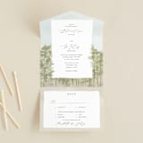 "Aspen" - Savvy Wedding Invitations in Lake by Robert and Stella - Front Open