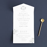 "Simple Crest" - Savvy Wedding Invitations in Sage by Kristen Smith - Front Open