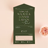 "Martini" - Savvy Wedding Invitations in Olive by Pixel and Hank - Front Open