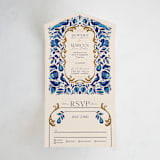 "Gilded" - Savvy Wedding Invitations in Cerulean by GeekInk Design - Front Open