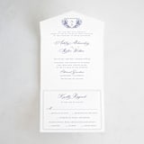 "watercolor flowers crest" - Savvy Wedding Invitations in Dusty Blue by Cass Loh - Front Open
