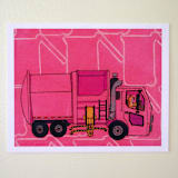 "Garbage Cat" - Limited Edition Fine Art Print in pink by Janie Allen