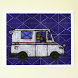 "Mail Dog" - Limited Edition Fine Art Print in blue by Janie Allen