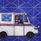 "Mail Dog" - Limited Edition Fine Art Print in blue by Janie Allen