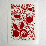 "Pomegranates original linocut art print" - Marketplace Art Prints in red by Alexandra Dzh