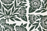 "Block Print Floral" - Apron in Dark Teal by Katharine Watson - Fabric Detail
