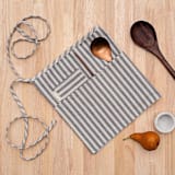 "Striped Waist Apron with Pockets" - Apron in gray by Powered By People