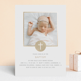 "Golden Cross" - Baptism and Christening Invitations in Champagne by Erin Deegan - Front