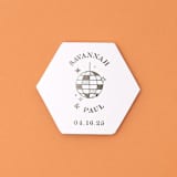 "Custom Retro Disco Ball Coaster, hexagon shape, set of 100" - Barware in white by ForYourParty