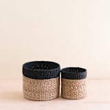 "Natural + Black Cylinder Tabletop Basket, nested set of 2" - Decorative Baskets in black by LIKHA