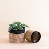 "Natural + Black Cylinder Tabletop Basket, nested set of 2" - Decorative Baskets in black by LIKHA