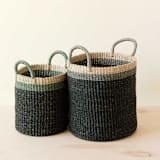 "Black Cylinder Basket with handles, nested set of 2" - Decorative Baskets in black by LIKHA