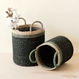"Black Cylinder Basket with handles, nested set of 2" - Decorative Baskets in black by LIKHA