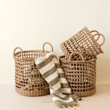 "Seagrass Rope Open Weave Cylinder Basket with handles, nested set of 3" - Decorative Baskets in natural by LIKHA