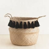 "Black Tasseled Belly Baskets - Large" - Decorative Baskets in black by Powered By People
