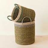 "Olive Cylinder Basket with handles, nested set of 2" - Decorative Baskets in green by LIKHA