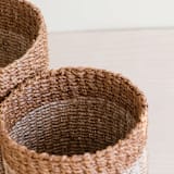 "Natural + Brown Cylinder Tabletop Basket, nested set of 2" - Decorative Baskets in brown by LIKHA