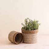 "Natural + Brown Cylinder Tabletop Basket, nested set of 2" - Decorative Baskets in brown by LIKHA