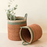 "Coral Cylinder Basket with handles, nested set of 2" - Decorative Baskets in orange by LIKHA