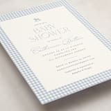 "Gingham Rockinghorse" - Baby Shower Invitations in Baby Blue by Olivia Raufman - Detail