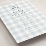 "Gingham Mobile" - Baby Shower Invitations in Baby blue by Stacey Meacham - Detail
