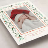 "Merry Little Christmas Greenery" - Holiday Birth Announcement Cards in Tangerine by Alethea and Ruth - Detail