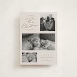 "Merrier This Year" - Holiday Birth Announcement Cards in Toffee by Everett Paper Goods - Front