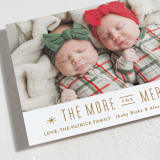 "The More, the Merrier" - Holiday Birth Announcement Cards in Golden by Carolyn MacLaren - Detail
