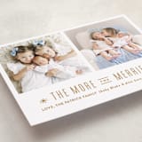 "The More, the Merrier" - Holiday Birth Announcement Cards in Golden by Carolyn MacLaren - Detail