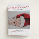 "The Merriest Christmas Of All" - Holiday Birth Announcement Cards in Fire Engine Red by Sara Hicks Malone - Folded Card