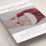 "The Merriest Christmas Of All" - Holiday Birth Announcement Cards in Fire Engine Red by Sara Hicks Malone - Detail