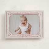 "Scroll" - Holiday Birth Announcement Cards in Berry by Inkblot Design - Front