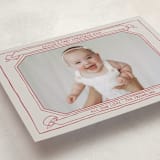 "Scroll" - Holiday Birth Announcement Cards in Berry by Inkblot Design - Detail