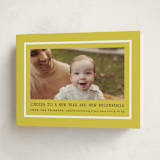 "Brighter Side" - Holiday Birth Announcement Cards in Citron by Amy Kross - Folded Card