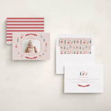 "Festive Dreams" - Holiday Birth Announcement Cards in Candy Cane by Teju Reval - Assembled