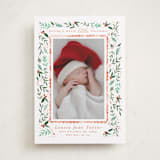 "Merry Little Christmas Greenery" - Holiday Birth Announcement Cards in Tangerine by Alethea and Ruth - Front
