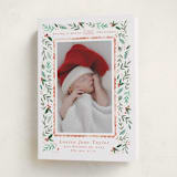 "Merry Little Christmas Greenery" - Holiday Birth Announcement Cards in Tangerine by Alethea and Ruth - Folded Card